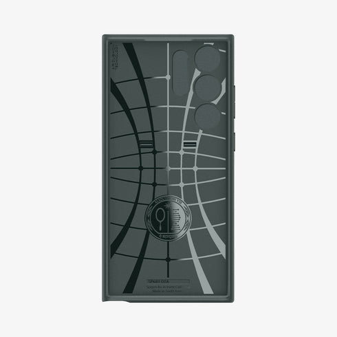 ACS05639 - Galaxy S23 Ultra Case Optik Armor in black showing the back with lens protector slot open